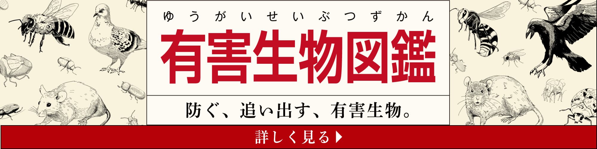 防ぐ、追い出す、有害生物。東化研の「有害生物」詳しくはこちらから